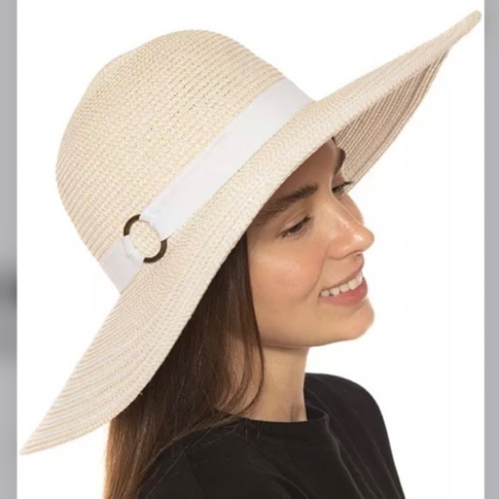 INC International Concepts Striped-Brim Floppy Hat in Natural Color